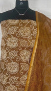 Pure Cotton Kota Doria Suit (Top+Bottom+Dupatta) Golden Brown Color with heavy embroidered Dupatta - IndieHaat