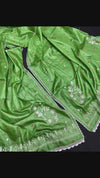 Pure Tussar Silk Dupatta Green Color Chikankari and Crochet work - IndieHaat