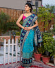 Kashmiri Modal Silk Saree Cyan Blue Color with Navy Blue Pallu and blouse - IndieHaat