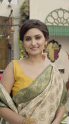 Kashmiri Modal Silk Saree Beige Color with contrast pallu and blouse - IndieHaat