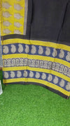 IndieHaat | Chanderi Silk Black&Yellow Saree Handblock Printed Running Blouse Bagru Ajrakh Dabu