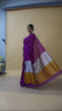 Silk Linen Plain Saree Deep Purple Color with contrast border and attached Running Blouse-Indiehaat