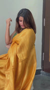 Hand Dyed Pure Tissue Linen Yellow color  Saree With Running Blouse Hand Dyed-Indiehaat