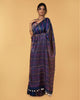 Pure Linen Weaving Design Kantha Work Saree Resolution Blue Colour with Kantha Blouse-Indiehaat