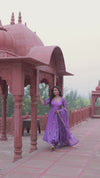 Organza Stitched Suit Purple Color Hand painted - IndieHaat