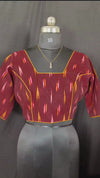 Pure Cotton Blouse Ruby Red Color Ikkat Design - IndieHaat
