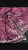 Pure Tussar Silk Dupatta Rose Pink Color Chikankari and Crochet work - IndieHaat