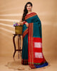 ILKAL Handloom Cotton Silk Saree Dark Turquoise Color with running blouse - IndieHaat