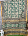 Indiehaat | Kota Cotton Green Saree Hanblock printed running blouse Bagru Ajrakh Dabu