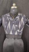 Pure Cotton Blouse Dark Grey Color Ikkat Design - IndieHaat