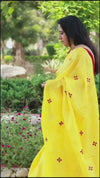 Silkmark Certified Pure Tussar Silk Embroidered Yellow Saree with Embroidery Color Blouse (Tussar by Tussar)-Indiehaat