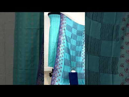 Katan Silk Inspiring Blockprint Blue Suit