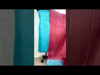 6844-Katan Iris Blue and Pink Silk Suit Piece with Bottom and Dupatta