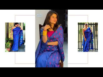 4474-Silkmark Certified Eri Silk Embroidered Blue Saree with Blouse