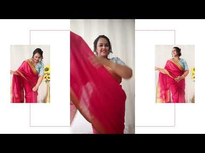 6916-Handwoven Pure Linen Red Saree with Blouse