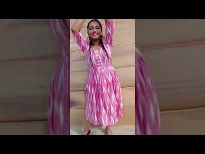 Pure Cotton Ikkat Dress Hot Pink Upto Plus Size