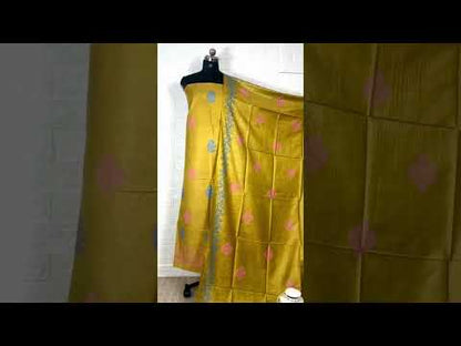 1524-Katan Silk Printed Suit Piece Mustard Yellow with Bottom and Dupatta Handcrafted