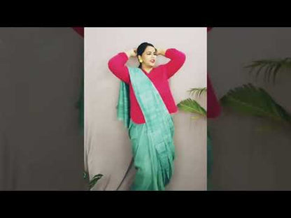 4914-Silkmark Certified Gichcha Tussar Handloom Hand Dyed Green Saree with Contrast Blouse