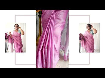 Modern Pure Tissue Linen Handdyed Saree Pink