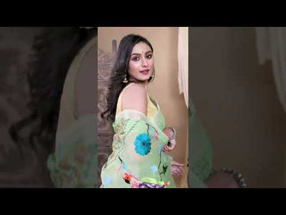 2359-Kota Doria Paithani Embroidery Designer Saree Light Green Color with running blouse
