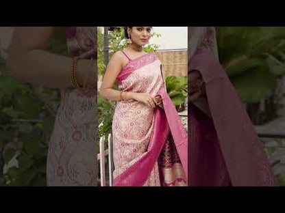 Banarasi Silk Saree Beige & Pink Handcrafted