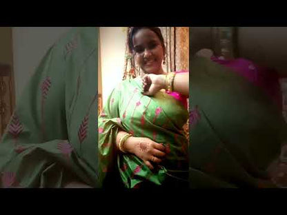 3794-Silkmark Certified Eri Silk Embroidered Green Saree with Running Blouse