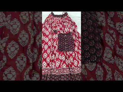Quaint Blockprinted Cotton Red & Brown Lehanga Choli Set