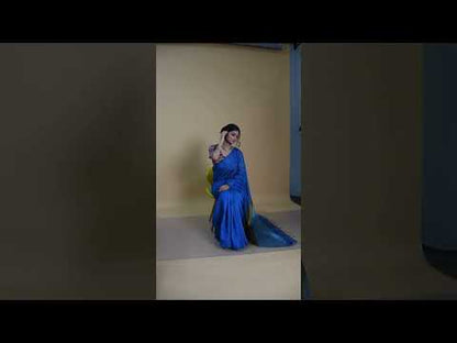 Volant Silk Linen Handdyed Blue Contrast Pallu Saree
