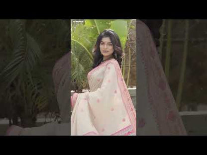 Pure Cotton Handloom Saree Striped Design Pallu Peach