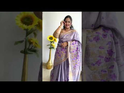 Banswara Silk Saree Pastel Lavendar Lotus Embroidery