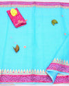 Tranquil Sky Blue Kota Doria Gota Patti Saree With Bandhej Border | Indiehaat