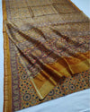 Indiehaat | Chanderi Silk Ajrakh Print Saree Yellow