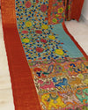 Indiehaat | Mangalagiri Pattu Kalamkari Blue Saree | Unique