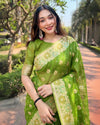 Indiehaat | Organza Floral Dual Zari Woven Green Saree