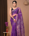 Indiehaat | Blockprinted Kota Doria Purple Saree | Elegant