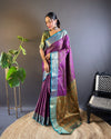 Indiehaat | Soft Kashmiri Silk Zari Woven Contrast Purple Saree