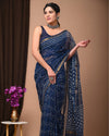 Indiehaat | Blockprinted Kota Doria Indigo Saree | Elegant