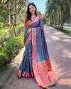 Indiehaat | Soft Kashmiri Silk Zari Woven Contrast Blue Saree