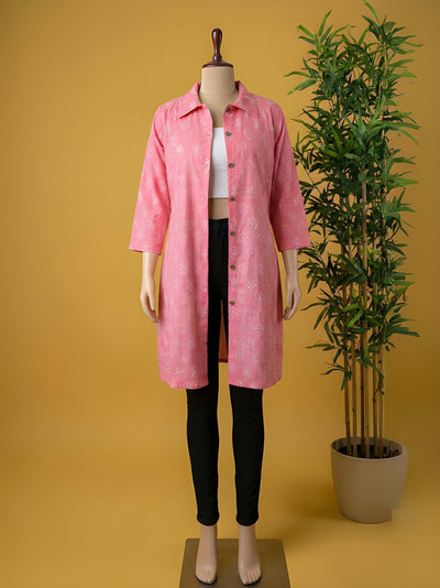 Avaran Roop Pure Cotton Blockprint Winter Jacket Coral Pink