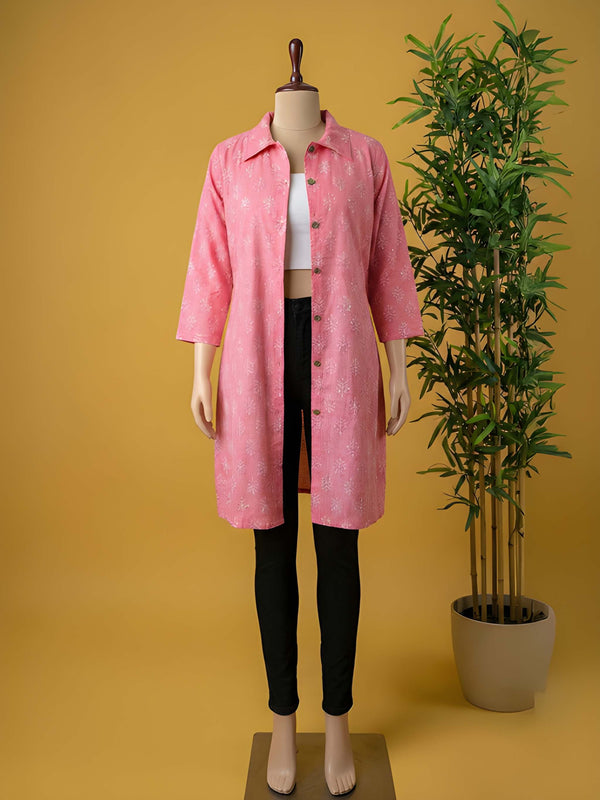 Avaran Roop Pure Cotton Blockprint Winter Jacket Coral Pink