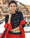 Indiehaat | Blockprinted Cotton Black & Red Lehanga Choli Set