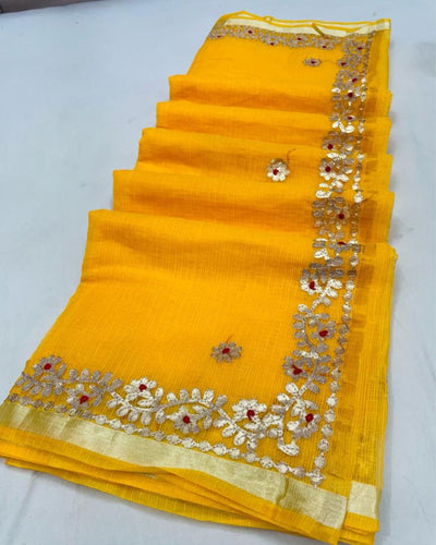 Indiehaat | Kota Cotton Gota Patti Yellow Saree