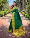 Indiehaat | Soft Silk Floral Border Contrast Zari Woven Green Saree