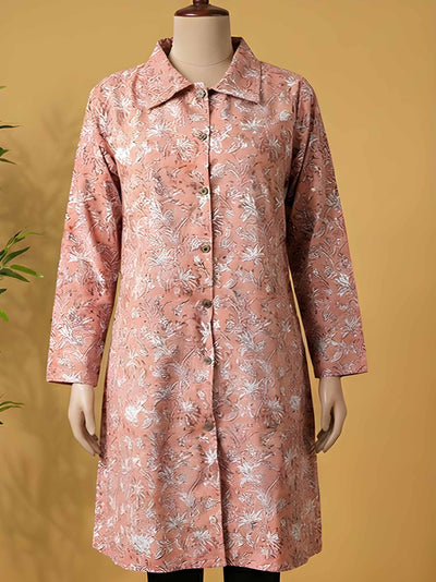 Avaran Roop Pure Cotton Blockprint Winter Jacket Salmon Pink