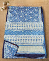 Indiehaat | Ajrakh Blockprint Modal Silk Lagdi Patta Blue Saree