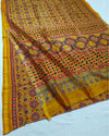 Indiehaat | Chanderi Silk Ajrakh Print Saree Yellow