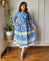 Indiehaat | Blockprinted Cotton Long Dress Blue