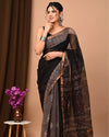 Indiehaat | Blockprinted Kota Doria Black Saree | Elegant