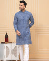 Indiehaat | Royal Reflection BlockPrinted Cotton Kurta Pyjama Clear Blue