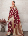 Indiehaat | Banarasi Silk Satin Weaving Maroon Saree